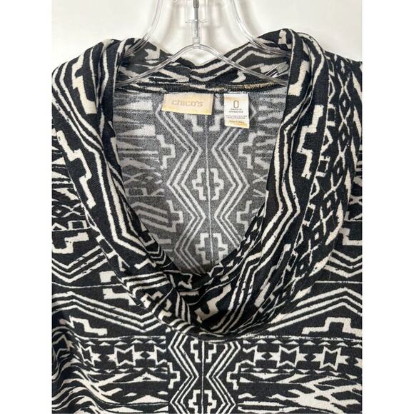 Chico's Women's Cowl Neck Aztec Print Knit Long Sleeve Top Black White Small - Picture 3 of 10